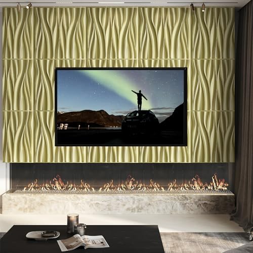 STICKGOO 3D Wall Panels, Champaign Gold Wave Design, 19.7''x19.7'' - Image 2
