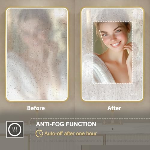 LED Mirror for Bathroom 30X36 Inch Gold Framed - Image 4