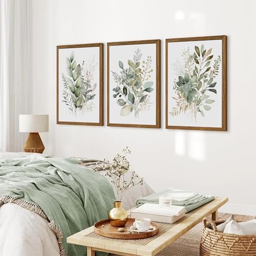 AVECCO 3 Pieces Green Watercolor Botanical Framed Canvas Wall Art 20x30 in - Image 5