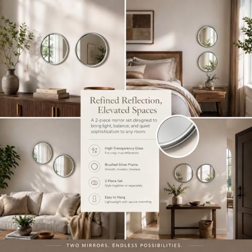 12 Inch Round Glass Mirror Set of 2, Non-Distortion Small Rounded Wall Mirror - Image 7