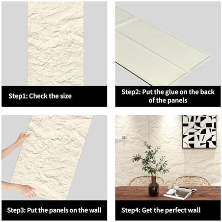4-Pack 3D Faux Stone Wall Panels Rock Wall Panel Marble White - Image 5