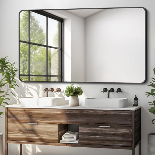 DESBING 30 x 50 Inch Bathroom Mirror, Matte Black Wall Mirror by DESBING
