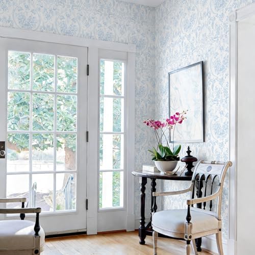 Peel and Stick Wallpaper for Bedroom Blue and White Damask Waterproof - Image 2
