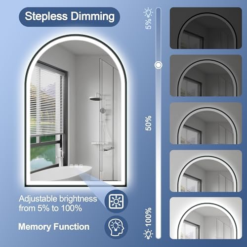 STARLEAD 36"x24" Black Frameless Arched LED Bathroom Mirror - Image 6