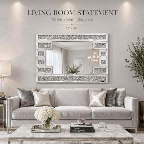 Crushed Diamond Rectangular Wall Mirror 32"x48", Bling Rhinestone Mirror Art - Image 6