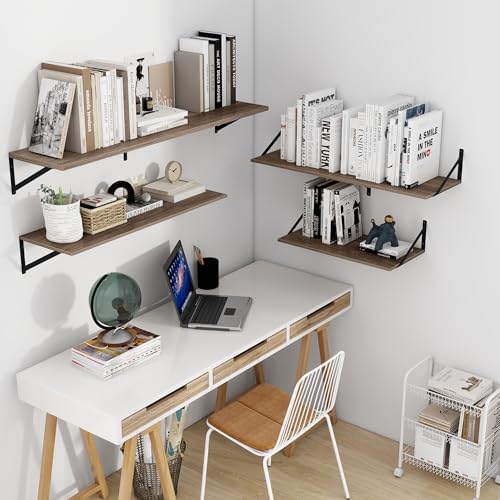 Heimlove 36W x 12D Deep Floating Shelves Set of 2 Grey - Image 2