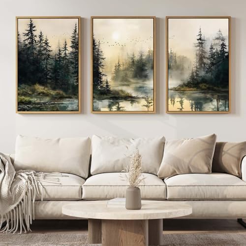 Large Framed Vintage Landscape 3 Piece Wall Art by Cuspin