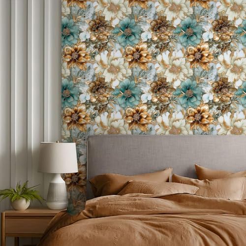 REDAMANCY Vintage Marble Floral Gold/Green/White Metal Flowers Peel and Stick - Image 6