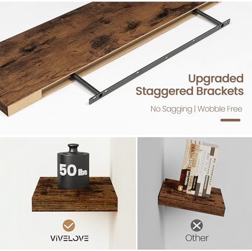 Vivelove Floating Shelves 9 inch Deep 36”Long Set of 2, Rustic Brown - Image 4