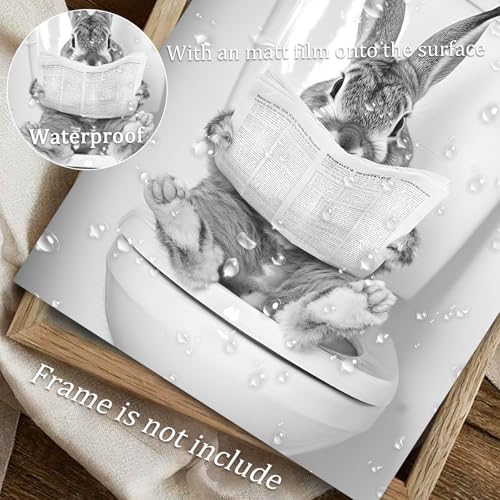 uniro Funny Bathroom Wall Art Prints Funny Rabbit on Toilet Wall Art Vintage - Image 4
