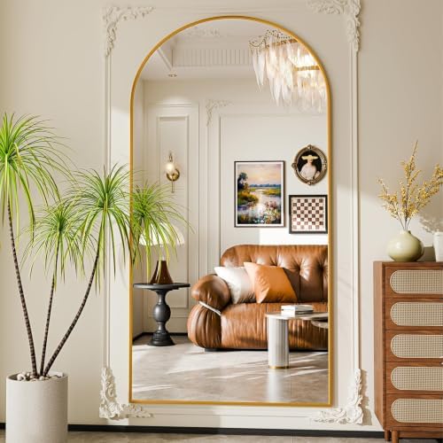 81"×41" Floor Mirror Full Length Arched Full Length Mirror Gold by Unknown
