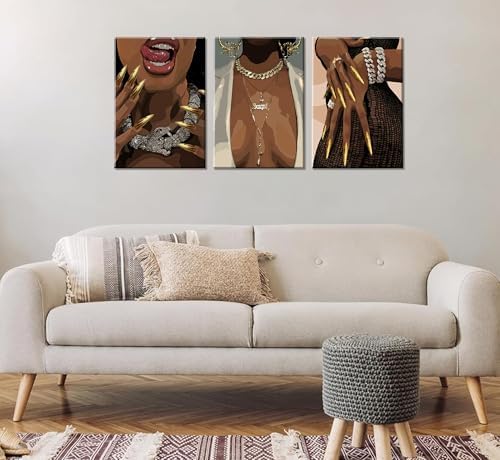 3 Pcs Afro Black Woman Canvas Wall Art African American Men Black Pictures Wall - Image 5