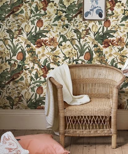Erfoni Retro Floral and Bird Contact Paper Vintage Peel and Stick Wallpaper - Image 6