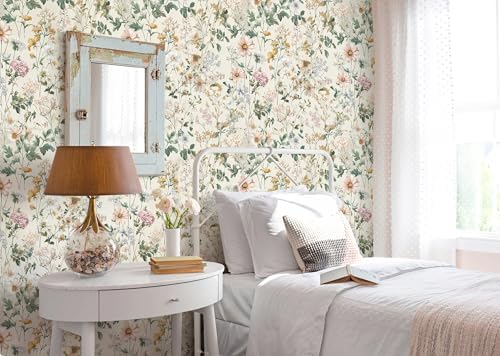 Vintage Floral Peel and Stick Wallpaper Beige Floral and Leaf Contact Paper - Image 3