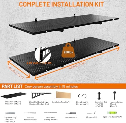 4-Pack 1.5x4ft Wall Storage Shelves, 1000 Lbs Garage Wall Shelf, Heavy Duty - Image 4
