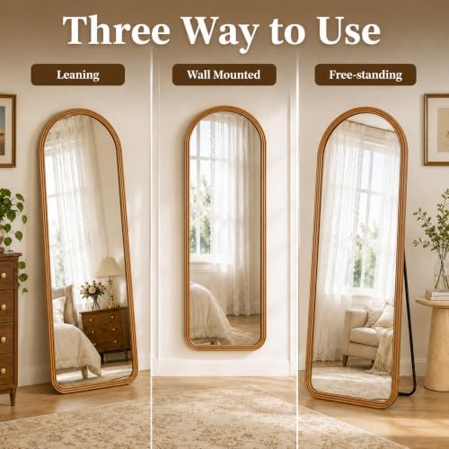 24x65 Inch Wood Arched Full Length Floor Mirror, Natural Wood - Image 7