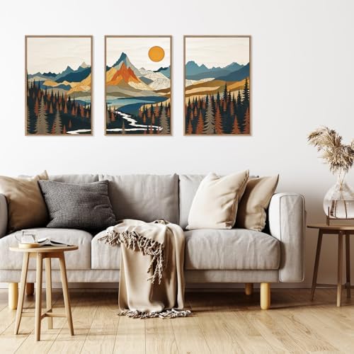HLNIUC Large Sunset Mountain Framed Wall Art, Boho Forest Pine Tree Canvas Wall - Image 4