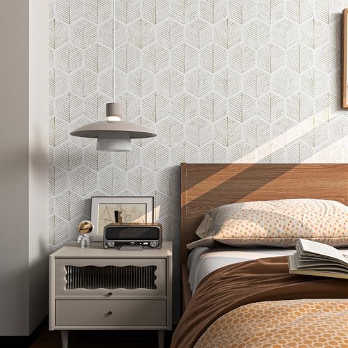 MelunMer Geometric Peel and Stick Wallpaper Boho Beige White 17.3''×591'' - Image 5