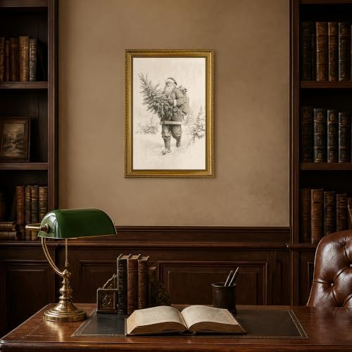 AVECCO Santa Claus Carrying Christmas Tree Framed Canvas Wall Art 16x24 In - Image 2