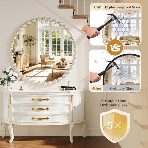 36 Inch Silver Round Mirror, Circle Wall Mirror Vanity - Image 2