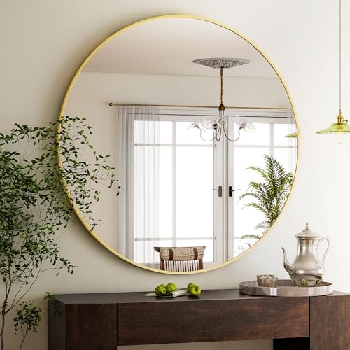 HARRITPURE 48 Inch Round Mirror Gold Circle Bathroom Mirror by HARRITPUREHome