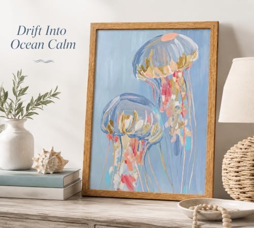 Framed Blue Jellyfish Canvas Wall Art, Nursery Ocean Animals Wall Decor - Image 2