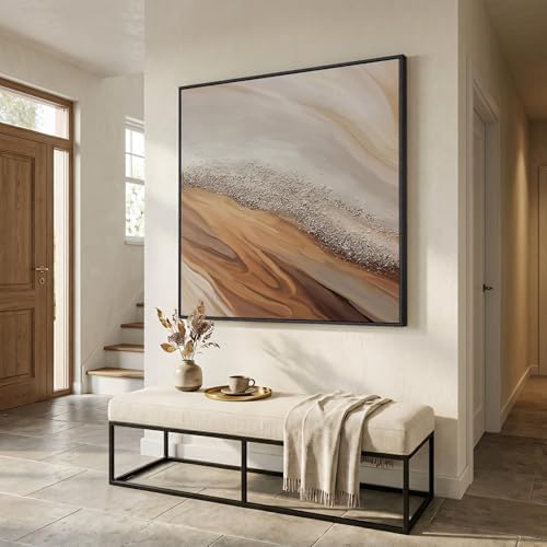 Extra Large Framed Beige Abstract Canvas Wall Art - Image 4