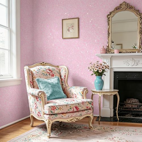 Light Pink Peel and Stick Wallpaper Iridescent Glitter Vinyl Roll - Image 4