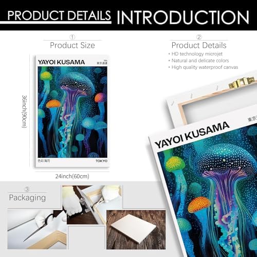 Colorful Ocean Jellyfish Wall Art Unique Japanese Animal Posters Yayoi Kusama - Image 2