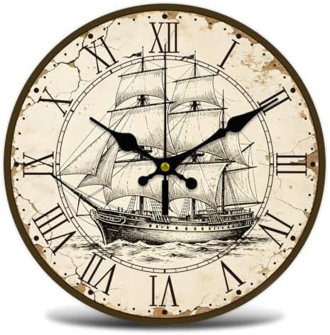 Vintage Sailboat Wall Clock Silent Non-Ticking 12" by WHIMSTITCH