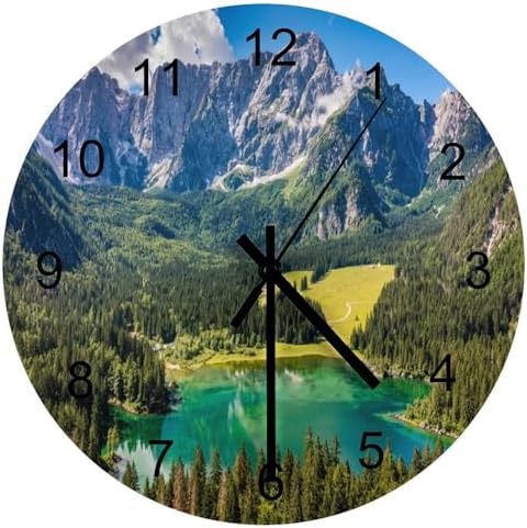 Scenic Nature Wall Clock Silent Non Ticking Battery Operated, Natural Mountain by LOMADIA