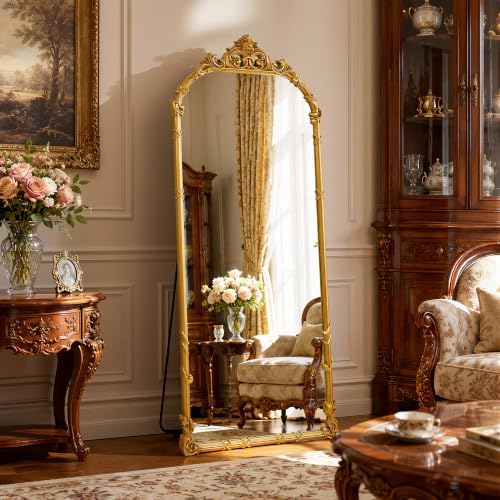 69"x28" Antique Gold Arched Vintage Floor Mirror - Image 2