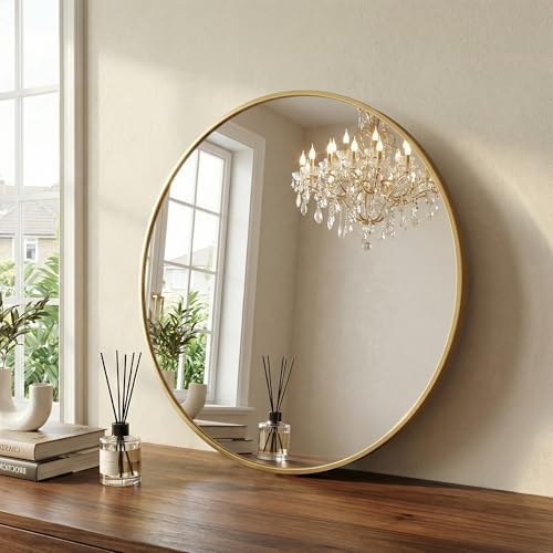36 Inch Gold Round Bathroom Wall Mirror, Round Mirrors - Image 2