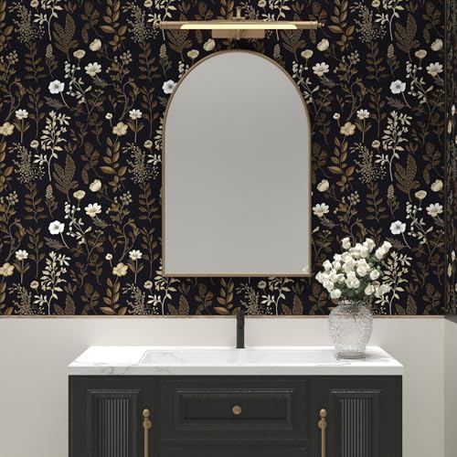 Black Dark Muted Gold Floral Peel and Stick Wallpaper 17.5" x 78" - Image 4