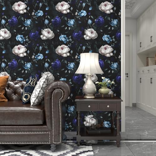 Laatse Gothic Dark Blue Rose Floral Wallpaper Peel and Stick 17.5"x393" - Image 4