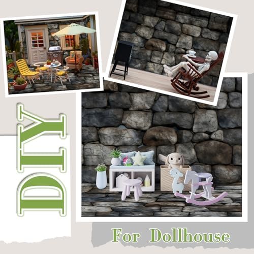 Flutesan 12 Pcs Miniature Dollhouse Wallpaper, Stone Pattern - Image 6