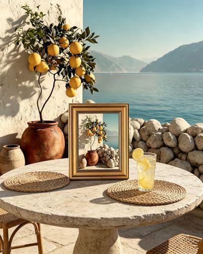 Gold Framed Wall Art, Vintage Mediterranean Lemon Tree Canvas Prints, Coastal - Image 5