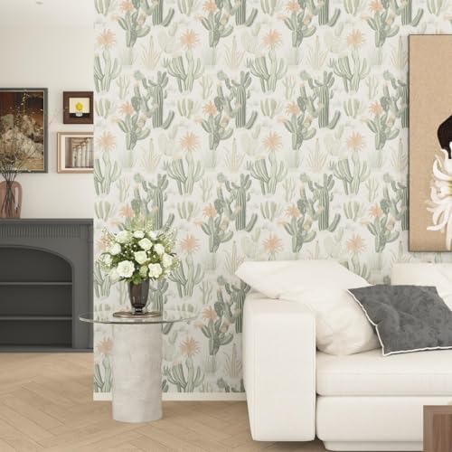 Laatse Light Cactus Floral Peel and Stick Wallpaper 17.5" x 118" - Image 2