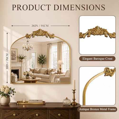 Vintage Bronze Arched Wall Mirror - Image 2
