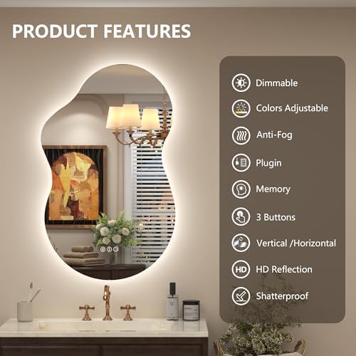 20x32 Inch Irregular Backlit Bathroom Mirror - Image 2