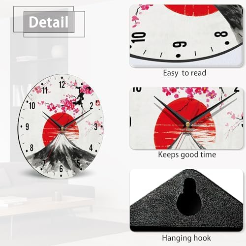 SPUNKER Clock for Bedroom, Japan Cherry Blossoms Kitchen Wall Clock, Sun Mt. - Image 4