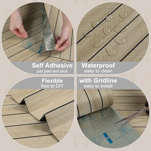 Oak Peel and Stick PVC Slat Wall Panel Textured Flexible Herringbone Light Wood - Image 3