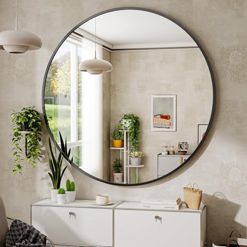 BEAUTYPEAK 48 Inch Round Mirror, Metal Frame Circle Mirror - Image 7