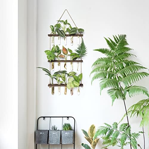 Mkono Plant Propagation Station, 3 Tier Brown Wall Hanging Vase Test Tubes - Image 2