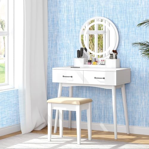Blue Grasscloth Wallpaper 17.3"x 236" Peel and Stick Wallpaper Self-Adhesive - Image 2