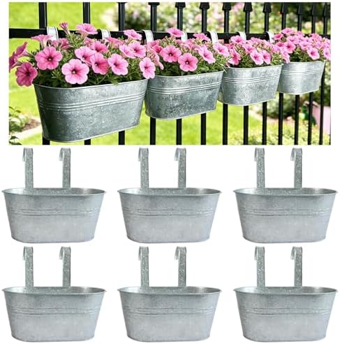 6 Pack 12" Galvanized Hanging Railing Planters by JOYFERNAL