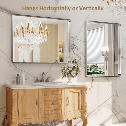 LOAAO 40X30 Inch Brushed Nickel Bathroom Mirror - Image 4
