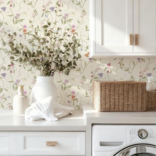 17.3" x 393.7" Vintage Wallpaper Peel and Stick Beige Floral Wallpaper Leaf - Image 6