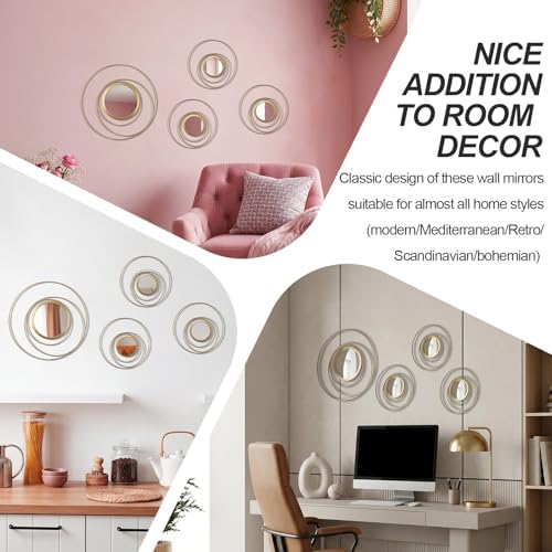 4 Piece Gold Round Wall Mirror Set Modern Metal Circles - Image 7