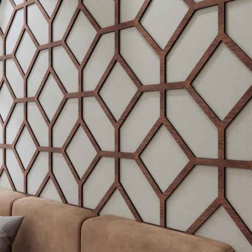 Decorative Modular Fretwork 3D Wall Panels, Cross Grid Walnut by Unknown